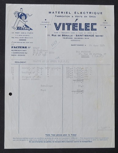 Facture mande 1954 - facture, st